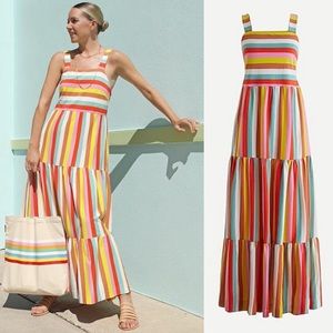 NEW J. Crew Tiered Maxi Dress in Rainbow Stripe